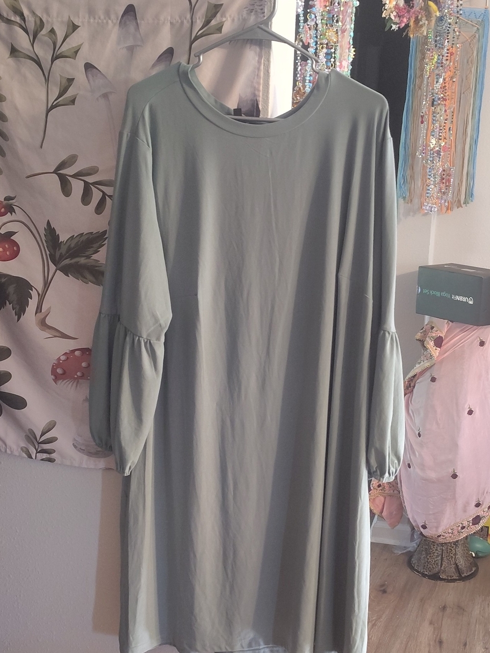 As U Wish Sage Green Long Sleeve Balloon Midi Dress